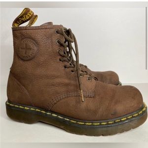 Dr Martens Ronnie Pebbled Soft Brown Leather 8 Eye Combat Boots Lace Up M10 W11